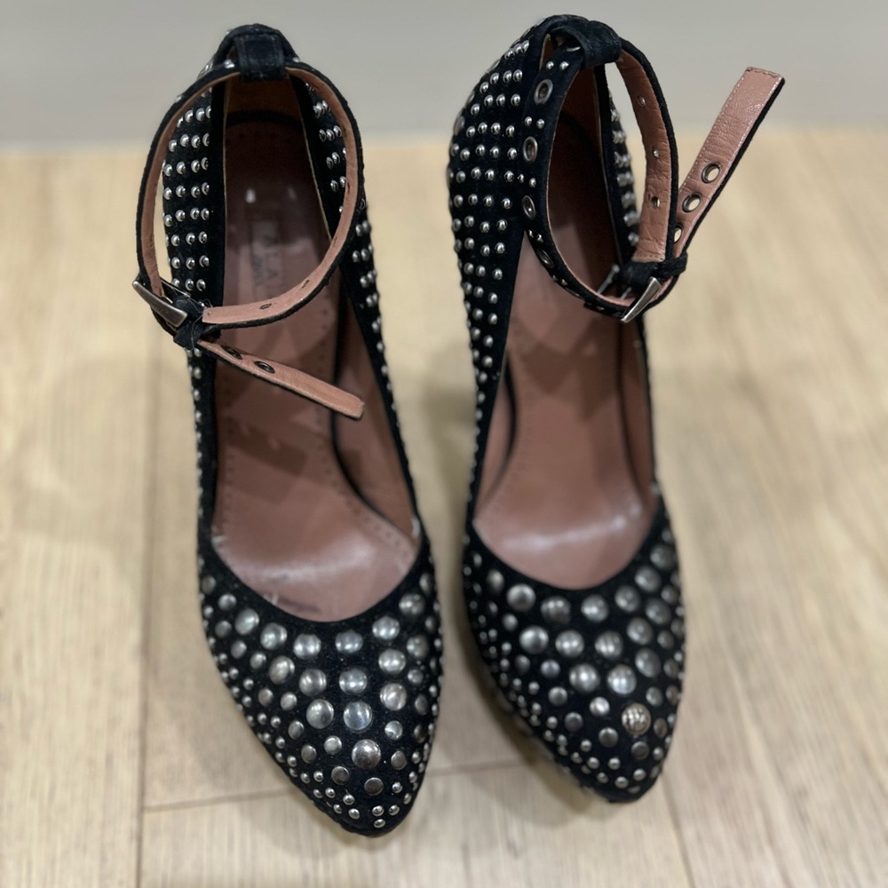 Alaia Black and Silver Heels with Studded Embellishments